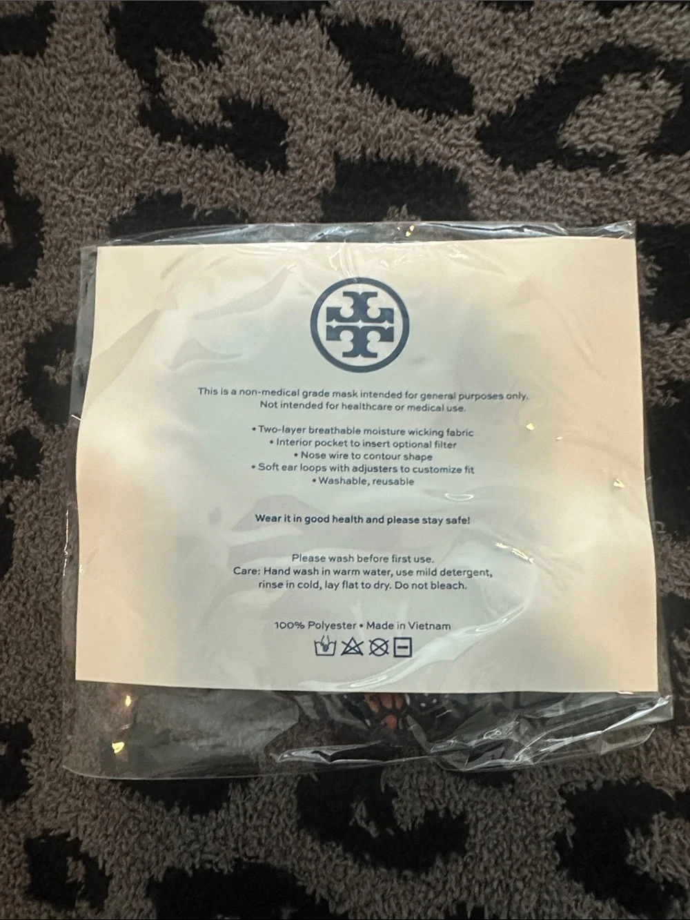 Tory Burch Navy and Orange Floral Face Mask